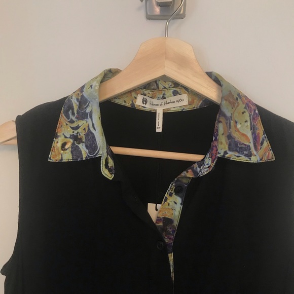 House Of Harlow Oil Print Collared Top NWT - Picture 7 of 8